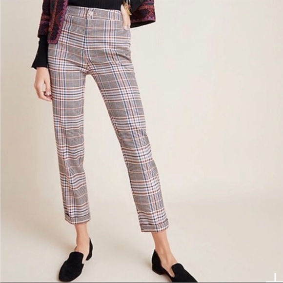By Anthropologie Malcolm Plaid Tapered Trousers Size 4 - Picture 1 of 14